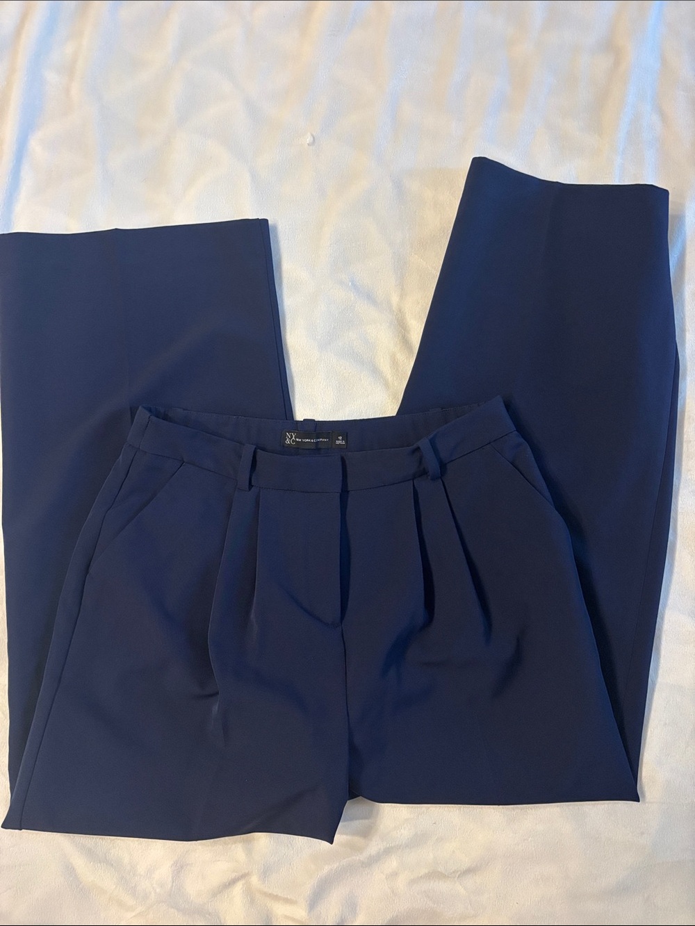 New York & Company Navy Tailored Pleat Front Pants